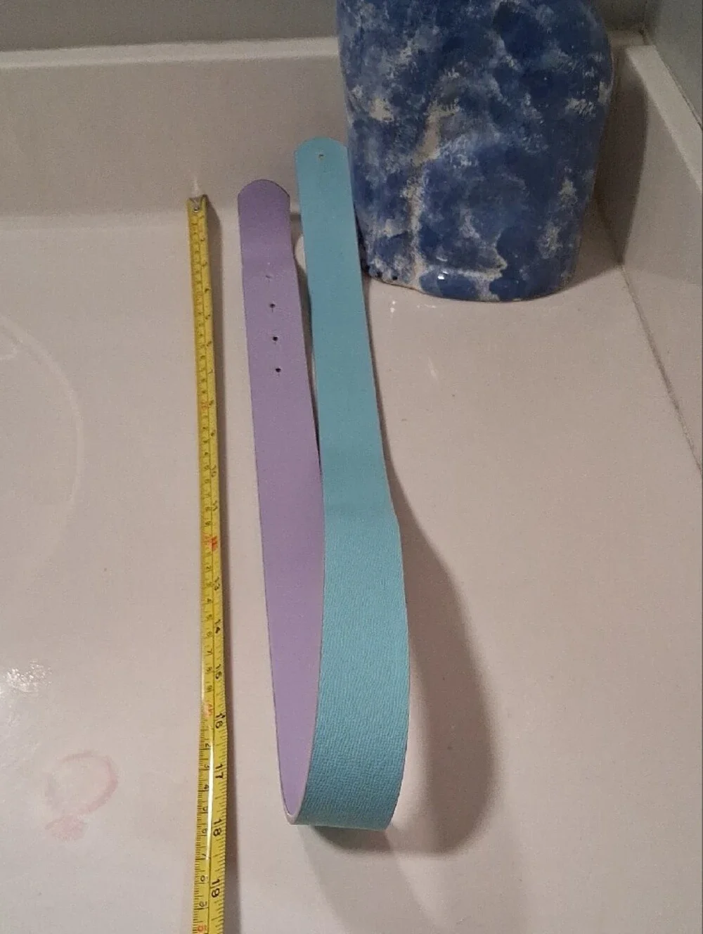 Reversible Lavender Blue Charm Belt with Rainbow Heart & Gold Peace Sign Buckles